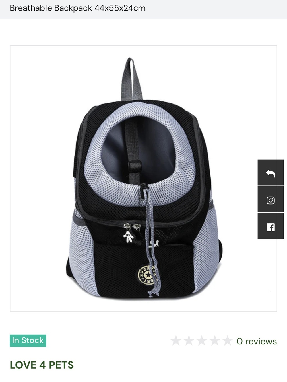 Breathable Pet Backpack Carrier in Black & Light Gray